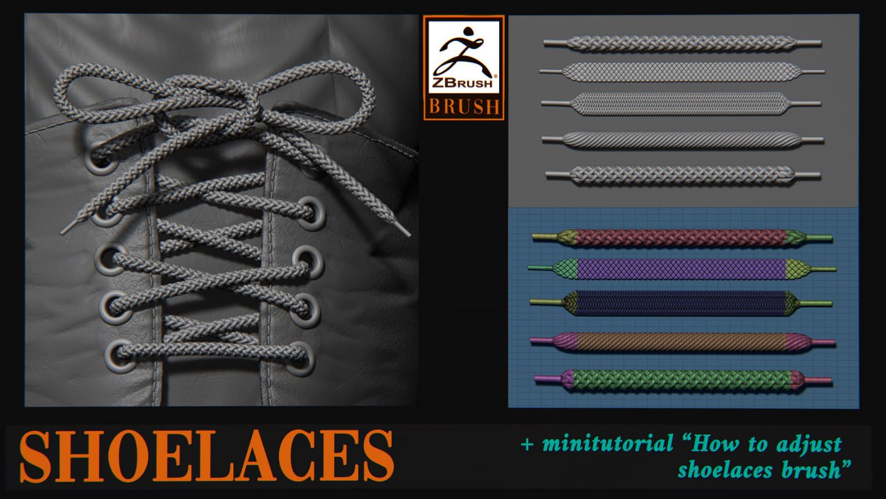 Shoelaces brush For ZBrush 鞋带笔刷