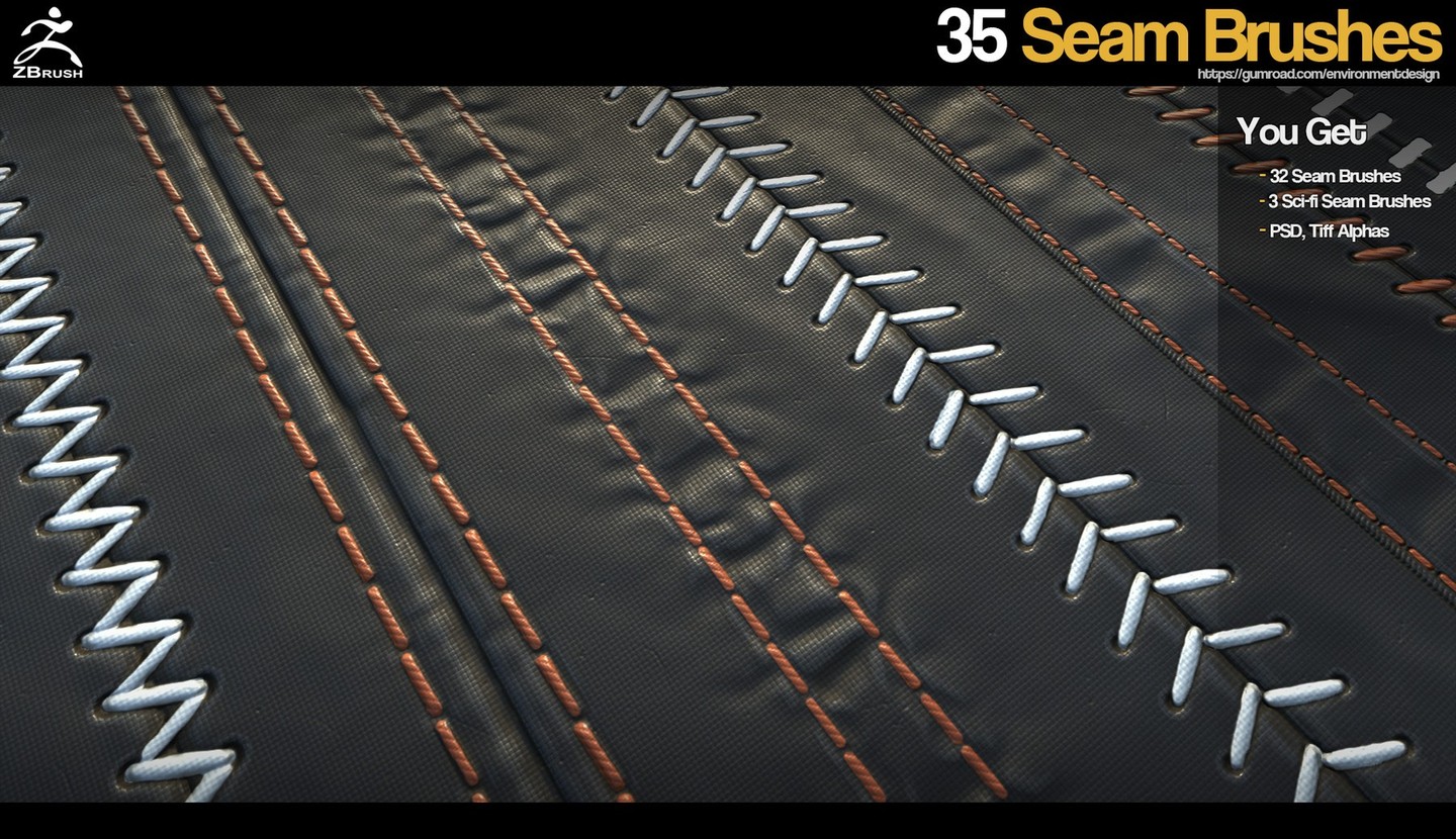 Gumroad – ZBrush 35 SeamStitch Brushes