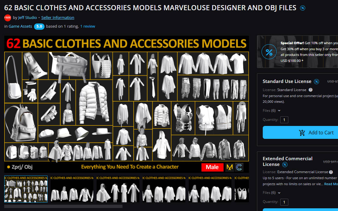 62 BASIC CLOTHES AND ACCESSORIES MODELS MARVELOUSE DESIGNER AND OBJ FILES
