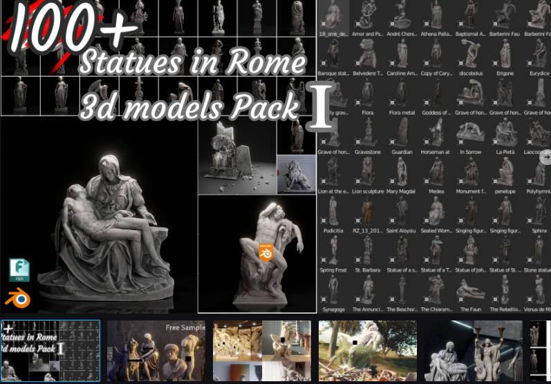 100+ Scaned Famous Statues In Rome 3D Models Pack