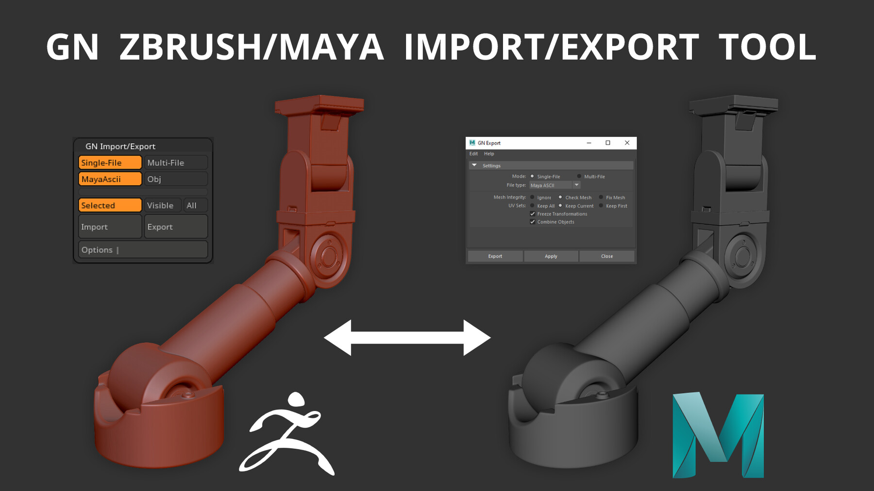 ZBrush Maya导入导出桥接插件 GN Import Export Tool
